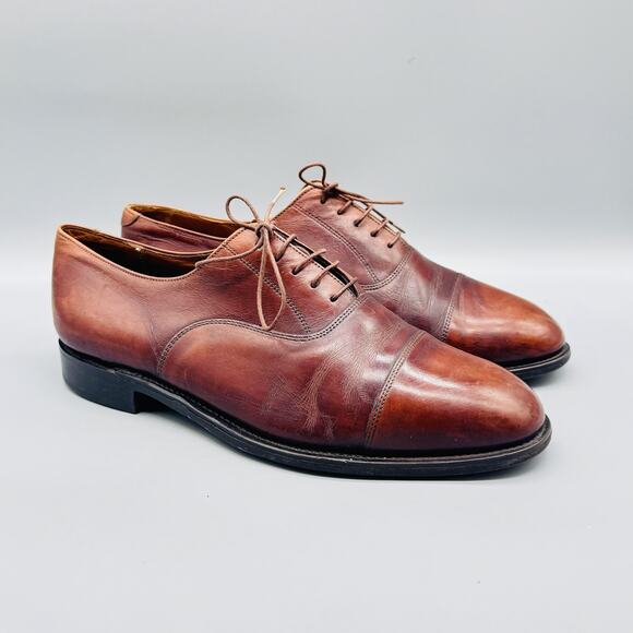 Sanders Shoes Mens 10.5 Brown Leathermade U.K. Oxford Cap Toe Lace Up Dress Vtg main image 13